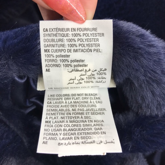 Maison Jules Navy Blue Reversible Faux Fur Long Sleeve Jacket Coat - Picture 14 of 16